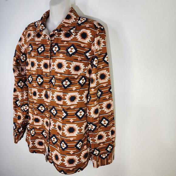 Duluth Shirt Womens Small Orange Flannel Aztec Button Free Swinging Long Sleeve - Picture 5 of 11